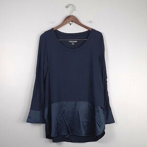 Soft Surroundings Tita Knit Satin Trim Long Sleeve Tunic Shirt Top